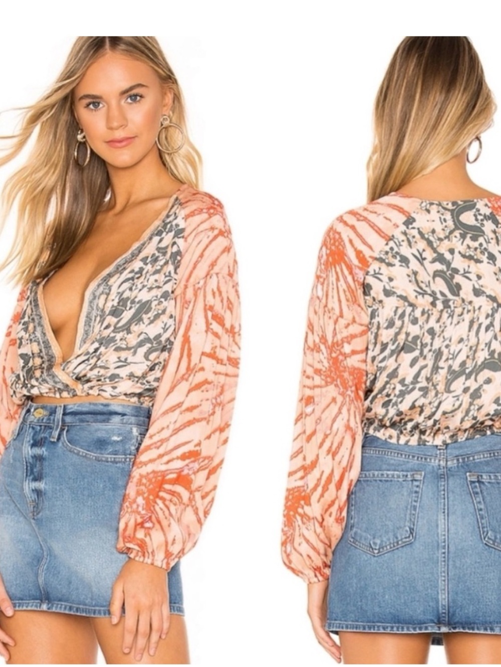 Free People Cruisin Together Top Orange Grey size Medium